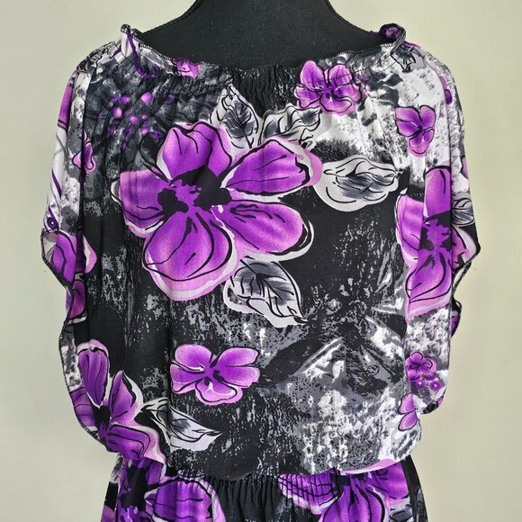 Women's Purple Floral Sleeveless Tunic Top - Picture 13 of 13